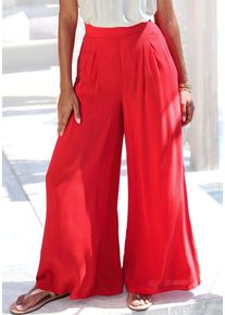 Palazzohose Buffalo, Damen, Gr. 46, N-Gr, rot, Web, Obermaterial: 100% Viskose, unifarben, figurumspielend kn&ouml;chellang, Hosen Palazzohose, mit Seitennahttaschen, leichte Sommerhose, Wide-Leg