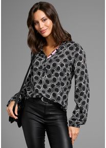 Longbluse Laura Scott, Damen, Gr. 36, schwarz (schwarz, gemustert), Web, Obermaterial: 100% Viskose, gemustert, kontrastfarbene Details, h&uuml;ftbedeckend, V-Ausschnitt, elastischer Bund, Blusen Longbluse, mit Kontrasttape - NEUE KOLLEKTION