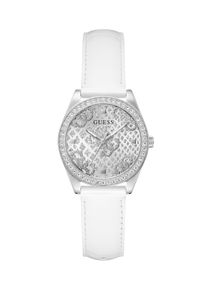 Quarzuhr Guess "BOA", wei&szlig;, Armbanduhren, Damen, Quarzuhr, Armbanduhr, Damenuhr, Lederarmband, Kristallsteine