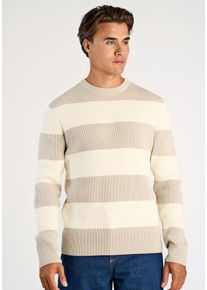 Strickpullover LINDBERGH, Herren, Gr. XXL, lt stone grau, Strick, Obermaterial: 80% Baumwolle, 20% Polyester, normal h&uuml;ftbedeckend, Rundhals, Pullover Strickpullover, mit Colorblocking-Streifen
