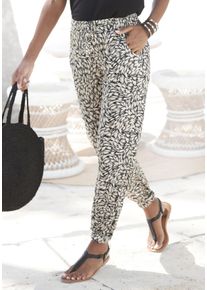 Jerseyhose Buffalo, Damen, Gr. 46, N-Gr, schwarz (schwarz, taupe bedruckt), Jersey, Obermaterial: 100% Viskose, bedruckt, figurumspielend lang, Hosen Jerseyhose, mit Alloverprint, sommerliche Schlupfhose mit Taschen, Strandhose, Topseller