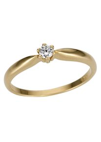 Goldring Firetti "Schmuck Geschenk Gold 375 Damenring Verlobungsring Goldring Solit&auml;r" Gr. 19, gold (gelbgoldfarben, wei&szlig;), Fingerringe, Damen, 19, 0,01 P2 = erkennbare Einschl&uuml;sse, Diamanten Gelbgold 375, Diamanten, Gelbgold 375, Goldring, mit Brillant
