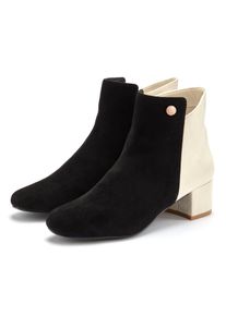 Stiefelette Lascana, Damen, Gr. 37, schwarz (schwarz, creme), Microfaser, mehrfarbig, Schuhe Stiefelette, mit raffiniertem Detail und Blockabsatz, kurzer Stiefel VEGAN