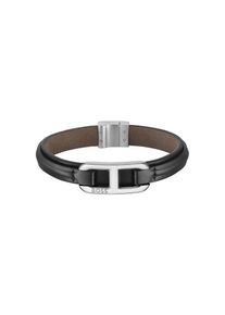 Lederarmband BOSS "KODE", edelstahlfarben, schwarz, Armb&auml;nder, Damen, 19cm, Edelstahl Leder, Edelstahl, Leder, Lederarmband