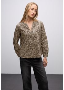 Langarmbluse Street One, Damen, Gr. 42, sanded beige, Web, Obermaterial: 100% Baumwolle, normal h&uuml;ftbedeckend, V-Ausschnitt, Blusen Langarmbluse, im Leo-Look und mit Knopfleiste