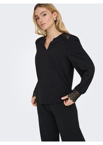 Langarmbluse Only "ONLCERENA METTE L/S LACE VNECK TOP WVN", Damen, Gr. S, schwarz, Web, Obermaterial: 100% Polyester, unifarben, regular fit normal, V-Ausschnitt, Blusen Langarmbluse, Kunstfaser, regular fit, V-Ausschnitt
