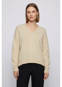 Strickpullover BOSS Orange "Fondyssa Premium Damenmode", Damen, Gr. XS (34), open beige 284, Strick, Obermaterial: 44% Polyamid, 34% Alpaka, 22% Wolle, bequem normal, V-Ausschnitt, Rippstrickb&uuml;ndchen, Pullover Strickpullover, im Relaxed Fit, V-Ausschnitt