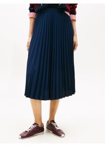 Plisseerock Tommy Hilfiger "FLUID PLEATED PULL ON MIDI SKIRT", Damen, Gr. 42, schwarz night navy, Web, Obermaterial: 100% Polyester, unifarben, regular fit wadenlang, R&ouml;cke Plisseerock