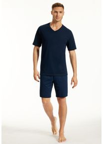 Shorty uncover by Schiesser "Uncover Nightwear", Herren, Gr. 58, 804, blau, Single Jersey, Obermaterial: 100% Baumwolle, bequem kurz, V-Ausschnitt, Homewear-Sets Shorty, V-Ausschnitt, Kurzarm, Kurze Hose, Reine Baumwolle, weich