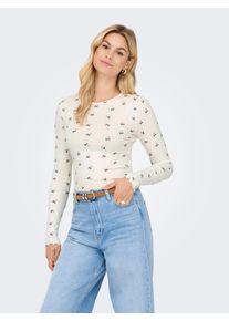 Langarmshirt Only "ONLINA L/S O-NECK TOP JRS", Damen, Gr. XS, cloud dancer aop:days flower keepsake lila, Jersey, Obermaterial: 95% Baumwolle, 5% Elasthan, bedruckt, regular fit, Rundhals, Shirts Langarmshirt