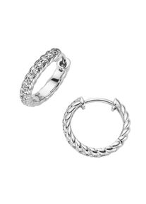 Paar Creolen Firetti "Schmuck Geschenk Silber 925 Ohrschmuck Ohrringe gedrehte Optik", silberfarben, kristallwei&szlig;, kristallwei&szlig;, Ohrringe, Damen, 15,1mm, Silber 925 (Sterlingsilber), Paar Creolen, mit Zirkonia (synth.)