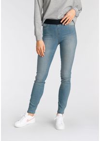 Skinny-fit-Jeans Arizona, Damen, Gr. 46, N-Gr, blau (blau used), Jeans, Obermaterial: 75% Baumwolle, 24% Polyester, 1% Elasthan, Basic, eng lang, Jeans Skinny-fit-Jeans, extra-enger Schnitt, komfortable Leibh&ouml;he, Used-Look-Waschung, Topseller