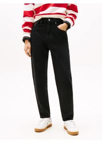 Mom-Jeans Tommy Jeans "High waist - Mom-Jeans Tapered", Damen, Gr. 30, L&auml;nge 30, schwarz (denim schwarz), Denim/Jeans, Obermaterial: 99% Baumwolle, 1% Elasthan, unifarben, gerade, unten schmal, Jeans Mom-Jeans, mit Logo-Badge, Logostickerei