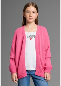 Strickjacke Bruno Banani "Cardigan, Strickjacke in offener weiter Form", M&auml;dchen, Gr. 176/182, pink meliert, Grobstrick, Obermaterial: 100% Polyacryl, unifarben, Basic h&uuml;ftbedeckend, V-Ausschnitt, weit Rippb&uuml;ndchen, Strickjacken Strickjacke, F&uuml;r TEENS. Lockerer, weicher Strick