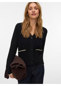 V&eacute;ro Moda Strickjacke VERO MODA "VMGOLD LS V-NECK CONTRAST CARDIGAN", Herren, Gr. L, schwarz detail:with birch, Strick, Obermaterial: 50% Viskose, 28% Polyester, 22% Nylon, unifarben, regular fit normal, V-Ausschnitt, Strickjacken Strickjacke
