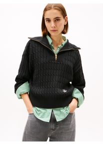 Troyer Tommy Hilfiger "CO CABLE MID GG 1/2 ZIP LS SWT", Damen, Gr. M (38), schwarz, Strick, Obermaterial: 100% Baumwolle, unifarben, regular fit, Rippb&uuml;ndchen, Pullover Troyer, mit Zopfmuster