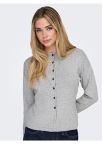 Strickjacke Only "ONLLUCY LS O-NECK CARDIGAN EX KNT", Herren, Gr. XS, light grau melange detail:dunkelgrau buttons, Strick, Obermaterial: 50% Polyester, 36% Viskose, 14% Nylon, unifarben, regular fit normal, Rundhals, Strickjacken Strickjacke, Materialmix, regular fit, Rundhals