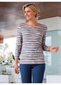 Langarmshirt Casual Looks "Druck-Shirt", Damen, Gr. 42, blau (taubenblau, mauve, bedruckt), 95% Viskose, 5% Elasthan, bedruckt, gemustert, mehrfarbig, Rundhals, Shirts Langarmshirt