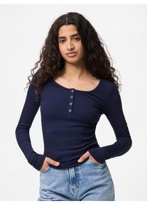 Langarmshirt Pieces "PCKITTE LS TOP NOOS BC", Damen, Gr. XS, maritime blau, Single Jersey, Obermaterial: 95% Baumwolle, 5% Elasthan, unifarben, slim fit normal, Rundhals, Shirts Langarmshirt, Baumwollmischung, slim fit