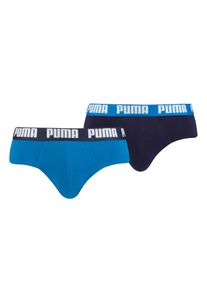 Slip Puma "Puma MEN EVERYDAY BRIEFS 2P", Herren, Gr. L, blau (blau, navy), Jersey, Obermaterial: 95% Baumwolle, 5% Elasthan, unifarben mit Farbeinsatz, eng, Unterhosen Slip, mit Logobund