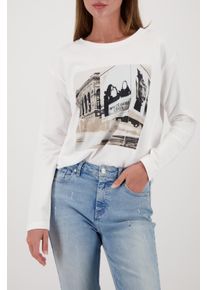 Langarmshirt monari "Shirt City Druck", Damen, Gr. 34, off, wei&szlig;, Web, Obermaterial: 50% Baumwolle, 50% Modal, unifarben, regular fit normal, U-Boot-Ausschnitt, eingesetzt gerader Abschluss, Shirts Langarmshirt, Regular fit mit U-Boot-Ausschnitt