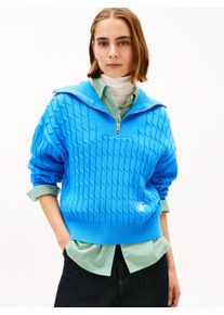 Troyer Tommy Hilfiger "CO CABLE MID GG 1/2 ZIP LS SWT", Damen, Gr. M (38), mesmerizing blau, Strick, Obermaterial: 100% Baumwolle, unifarben, regular fit, Rippb&uuml;ndchen, Pullover Troyer, mit Zopfmuster