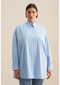 Longbluse Seidensticker "Schwarze Rose", Damen, Gr. 5XL50, blau (hellblau), 100% Baumwolle, gestreift, oversize, ohne Ausschnitt, Blusen Longbluse, 1/1 Kragen Streifen