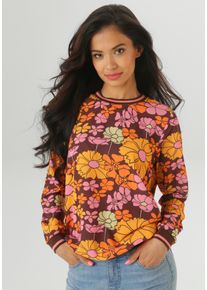 Shirtbluse Aniston SELECTED, Damen, Gr. 42, orange (orange, braun, ockergelb, rose, limonengelb), Cr&ecirc;pe, Obermaterial: 97% Polyester, 3% Elasthan, gebl&uuml;mt, figurumspielend h&uuml;ftbedeckend, Rundhals, B&uuml;ndchen, Blusen Shirtbluse, mit sportiven B&uuml;ndchen