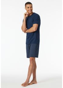 Shorty Schiesser "Casual Essentials", Herren, Gr. 56, blau (801, admiral), Single Jersey, Obermaterial: 100% Baumwolle, gemustert, unifarben, bequem kurz, V-Ausschnitt, Homewear-Sets Shorty, mit V-Ausschnitt