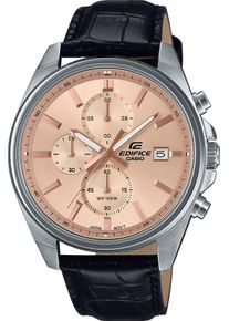 Chronograph CASIO EDIFICE, schwarz, ros&eacute;goldfarben, Armbanduhren, Herren, Chronograph, Quarzuhr, Armbanduhr, Herrenuhr, Lederarmband, analog, Tag
