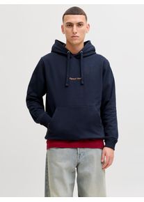 Jack & Jones Kapuzensweatshirt JACK & JONES "JORNORREBRO EMB SWEAT HOOD NOOS", Herren, Gr. XXL, sky captain, angeraute Sweatware, Obermaterial: 89% Baumwolle, 11% Polyester, unifarben, relaxed fit normal, Rundhals, Rippb&uuml;ndchen, Sweatshirts Kapuzensweatshirt, mit Logo Print