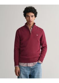 Troyer Gant "CASUAL COTTON HALF ZIP", Herren, Gr. XL, rot (plumped rot), Strick, Obermaterial: 100% Baumwolle, regular fit h&uuml;ftlang, hoch geschlossener Ausschnitt, elastischer Bund, Pullover Troyer, mit grafischer Logostickerei auf der Brust