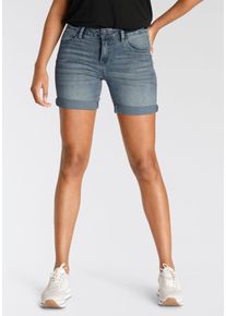 Jeansshorts Arizona "Ultra-Stretch", Damen, Gr. 34, N-Gr, blau (blau used), Jeans, Obermaterial: 74% Baumwolle, 24% Polyester, 2% Elasthan, Basic, extraeng kurz, Jeans Jeansshorts, extra eng geschnitten, krempelbare Beinabschl&uuml;sse