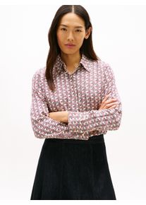 Langarmbluse Tommy Hilfiger "VIS TWILL LS REGULAR SHIRT", Damen, Gr. 42, logo print ecru, Web, Obermaterial: 100% Viskose, kariert, regular fit, Blusen Langarmbluse