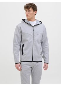 Jack & Jones Sweatjacke JACK & JONES "JCOFUSION SWEAT ZIP HOOD NOOS", Herren, Gr. S, grau (light grau melange detail:new lgm), angeraute Sweatware, Obermaterial: 58% Polyester, 42% Baumwolle, meliert, regular fit h&uuml;ftlang, Rundhals, Rippb&uuml;ndchen, Sweatjacken Sweatjacke