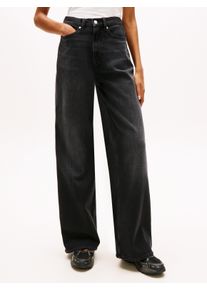 Loose-fit-Jeans Tommy Jeans "CLAIRE HR WD", Damen, Gr. 34, L&auml;nge 30, denim schwarz, Denim/Jeans, Obermaterial: 99% Baumwolle, 1% Elasthan, Abriebeffekte, weit kn&ouml;chellang, Jeans Loose-fit-Jeans