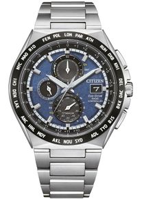 Funkchronograph Citizen, silber (titansilberfarben, blau), Armbanduhren, Herren, Funkchronograph, Armbanduhr, Solar, Herrenuhr, analog, Perpetual Kalender