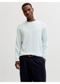 Jack & Jones Rundhalspullover JACK & JONES "JJESUMMER KNIT CREW NECK SN", Herren, Gr. XL, celestial blau detail:with wei&szlig;, Strick, Obermaterial: 90% Baumwolle, 10% Leinen, unifarben, regular fit taillenbedeckt, Rundhals, gerader Abschluss, Pullover Rundhalspullover, mit Rundhalsausschnitt