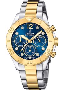 Chronograph Festina "Boyfriend Collection", silber (silberfarben, goldfarben), Armbanduhren, Damen, Chronograph, Armbanduhr, Quarzuhr, Damenuhr, Stoppfunktion, Edelstahlarmband