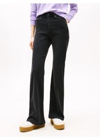 Bootcut-Jeans Tommy Jeans "SYLVIA HGH FLR", Damen, Gr. 33, L&auml;nge 30, blau (denim schwarz), Denim/Jeans, Obermaterial: 98% Baumwolle, 2% Elasthan, unifarben, ausgestellt kn&ouml;chellang, Jeans Bootcut-Jeans, Weite Beinform und Logo Stickerei auf der Ges&auml;&szlig;tasche