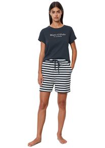 Marc O'Polo Pyjama MARC O'POLO "Mix & Match Cotton-Woven", Damen, Gr. M (38), blau (schwarz navy,), Jersey, Obermaterial: 100% Baumwolle, bedruckt, unifarben, figurumspielend ca. Mitte Oberschenkel, Rundhals, Homewear-Sets Pyjama, mit gro&szlig;em Marken-Logo auf der Brust