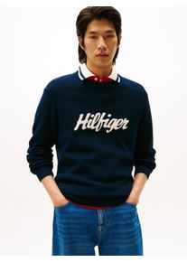 Rundhalspullover Tommy Hilfiger "SEASONAL GRAPHIC COTTON", Herren, Gr. XXL, schwarz night navy, Strick, Obermaterial: 100% Baumwolle, normal normal, Rundhals, Rippb&uuml;ndchen, Pullover Rundhalspullover