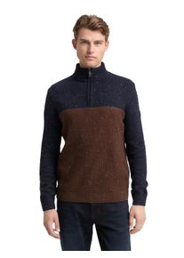 Troyer Tom Tailor, Herren, Gr. XXL, navy braun color block, Strick, Obermaterial: 60% Baumwolle, 40% Polyacryl, regular fit normal, ohne Ausschnitt, Rippb&uuml;ndchen, Pullover Troyer, mit Logo Stickerei