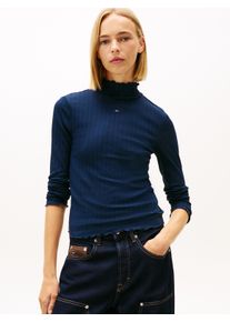 Langarmshirt Tommy Jeans "TJW SLIM RIB LETTUCE EDGE LS", Damen, Gr. S (36), schwarz night navy, Single Jersey, Obermaterial: 95% Baumwolle, 5% Elasthan, unifarben, figurbetont, Shirts Langarmshirt, in gerippter Struktur