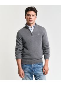 Troyer Gant "CASUAL COTTON HALF ZIP", Herren, Gr. 3XL, grau (dunkelgrau melange), Strick, Obermaterial: 100% Baumwolle, regular fit h&uuml;ftlang, hoch geschlossener Ausschnitt, elastischer Bund, Pullover Troyer, mit grafischer Logostickerei auf der Brust