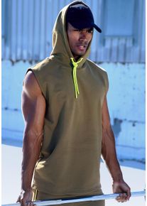 Kapuzensweatshirt, Herren, Gr. S (44/46), khaki, Sweatware, Obermaterial: 50% Polyester, 45% Baumwolle, 5% Elasthan, LE JOGGER PERFORMANCE, kontrastfarbene Details, unifarben mit Farbeinsatz, bequem h&uuml;ftlang, normaler Saum, Sweatshirts Kapuzensweatshirt, ohne &Auml;rmel und mit kontrastfarbenen Details