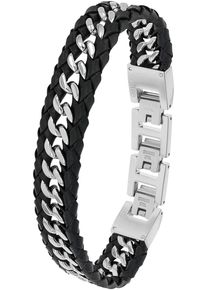 JOOP! Lederarmband JOOP "2038037, 2038038", schwarz (edelstahlfarben, schwarz), Armb&auml;nder, Herren, 21,5cm, Edelstahl Leder, Edelstahl, Leder, Lederarmband