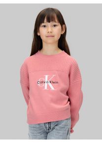 Strickpullover Calvin Klein Jeans "MONOLOGO CN SWEATER", M&auml;dchen, Gr. 12 (152), rosa (brandied apricot), Strick, Obermaterial: 100% Baumwolle, unifarben, regular fit h&uuml;ftlang, Rundhals, B&uuml;ndchen, Pullover Strickpullover, f&uuml;r Kinder bis 16 Jahre, Logo-Stickerei