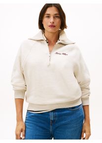 Sweatshirt Tommy Hilfiger Curve "CRV CLASSIC SCRIPT FLEECE 1/2ZIP", Damen, Gr. 52, heather oatmilk, Sweatware, Obermaterial: 77% Baumwolle, 23% Polyester, unifarben, B&uuml;ndchen, Sweatshirts Sweatshirt, in gro&szlig;en Gr&ouml;&szlig;en