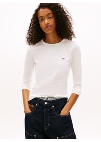 Langarmshirt Tommy Jeans "TJW SLIM JERSEY LS TEE", Damen, Gr. XS (34), ecru, Single Jersey, Obermaterial: 95% Baumwolle, 5% Elasthan, slim fit, Shirts Langarmshirt
